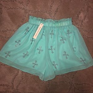 TIFFANY BLUE DIAMOND CROSS SHEER FLOWY SHORTS